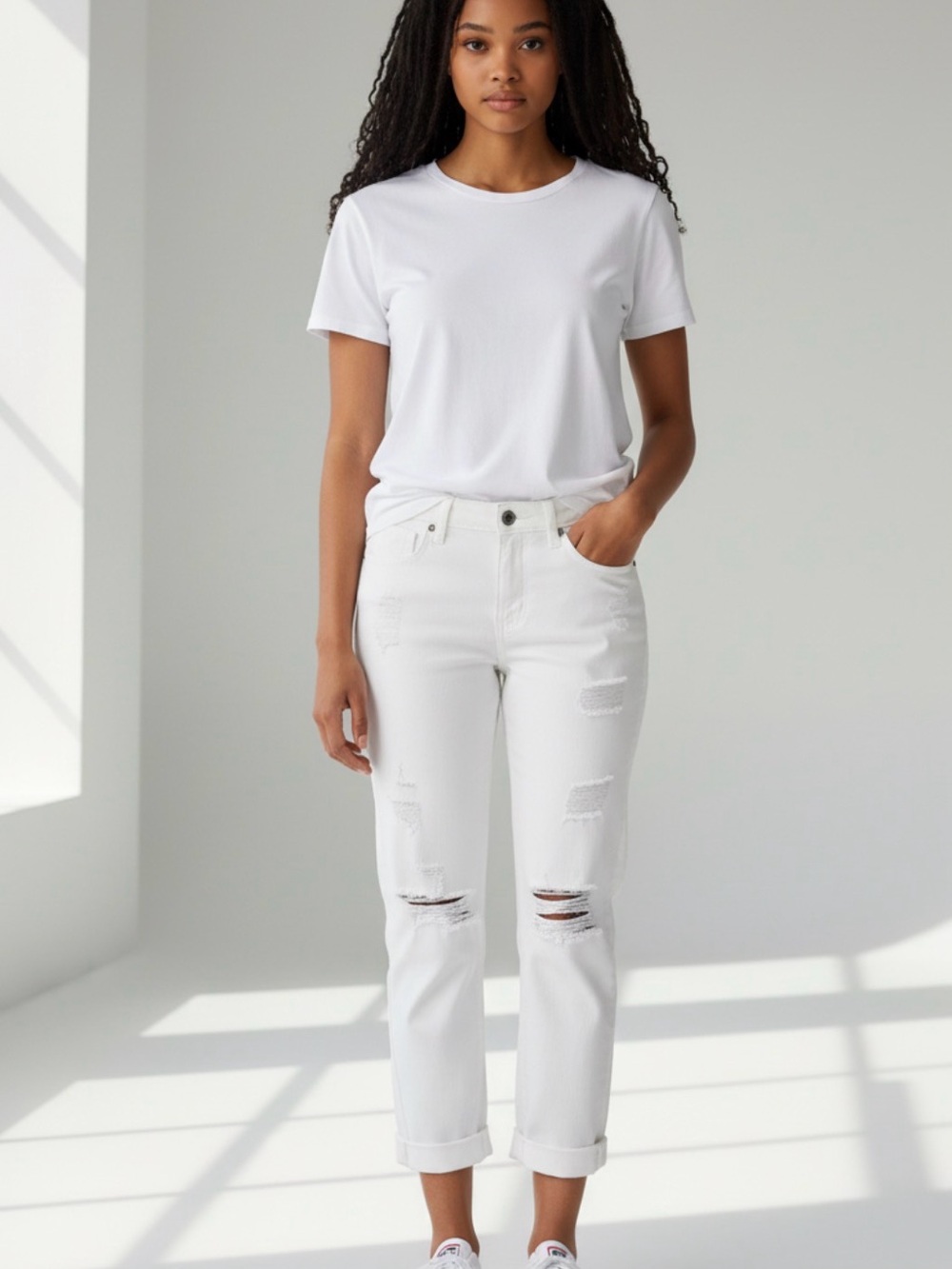 Kut from the Kloth Adele Slouchy White Distressed Boyfriend Jeans